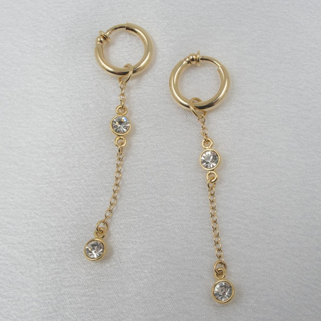PA64 Non-piercing labia rings with Crystal Pendant in Gold, pair